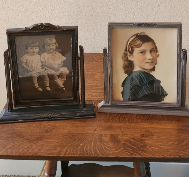 TWO Antique Handcrafted Wood Photo Frames Free Standing 1920’s-1930’s