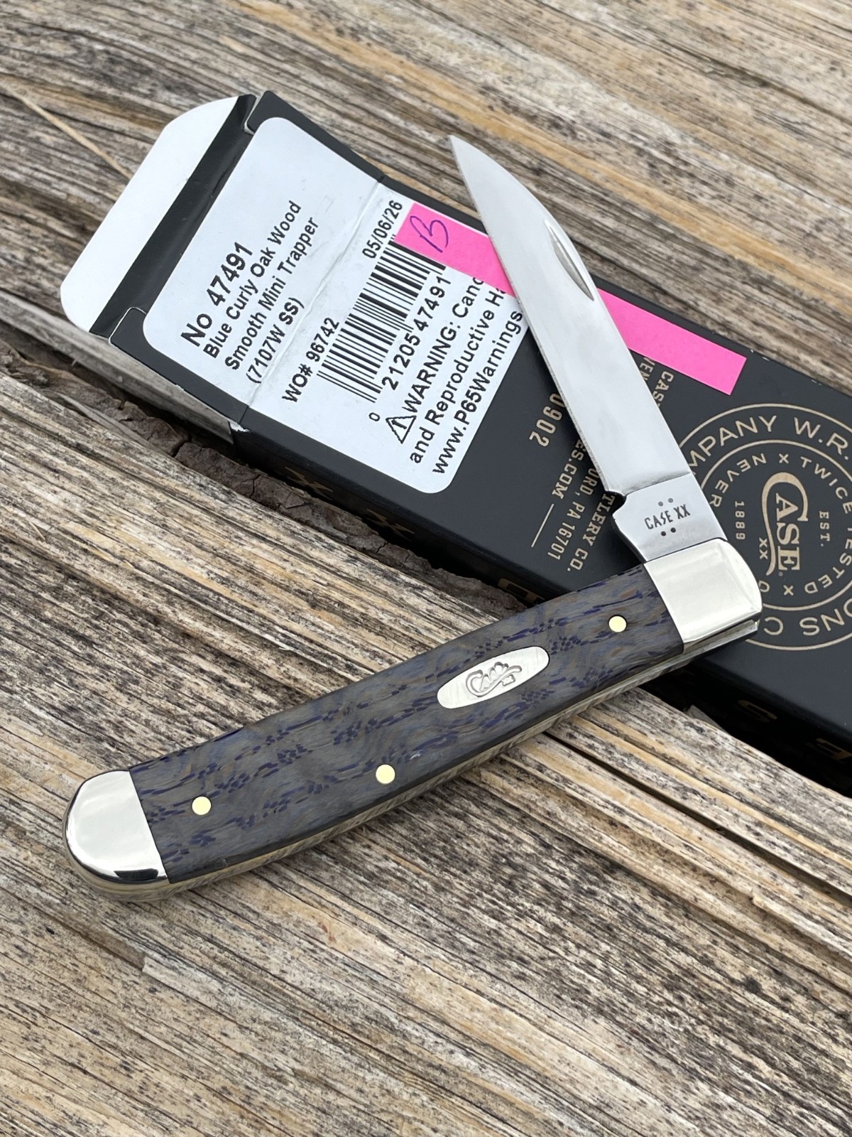 CASE XX *b 2026 SMOOTH BLUE CURLY OAK WOOD WHARNCLIFFE MINI TRAPPER KNIFE KNIVES