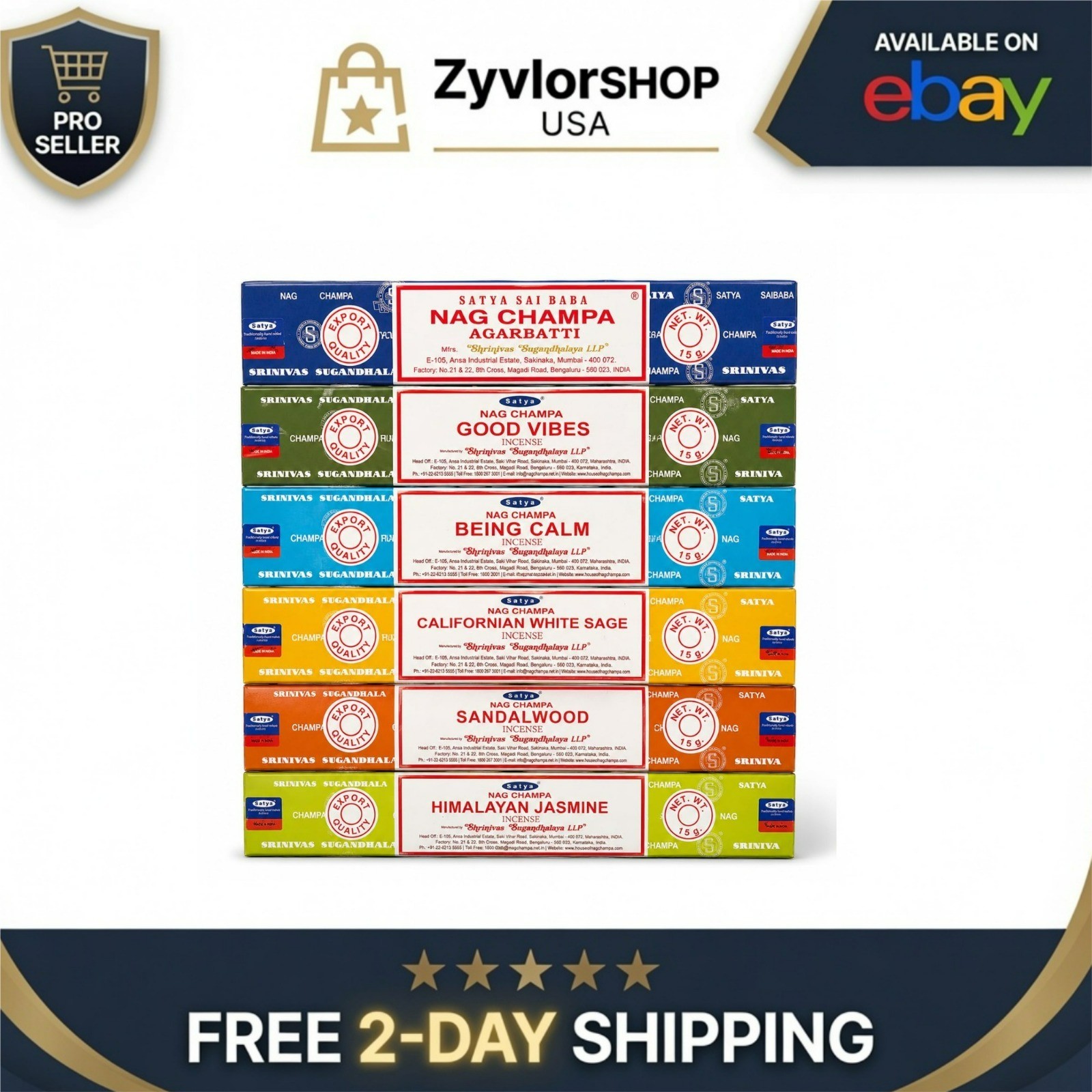 Satya Nag Champa Incense Sticks Variety Pack – 6 Assorted Boxes