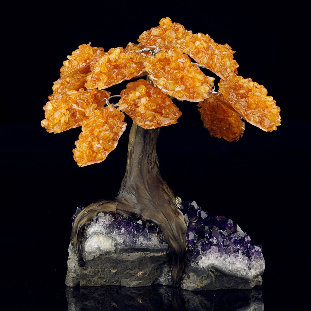 Large Genuine Citrine Gemstone Tree on Amethyst Crystal Base – Spiritual Decor