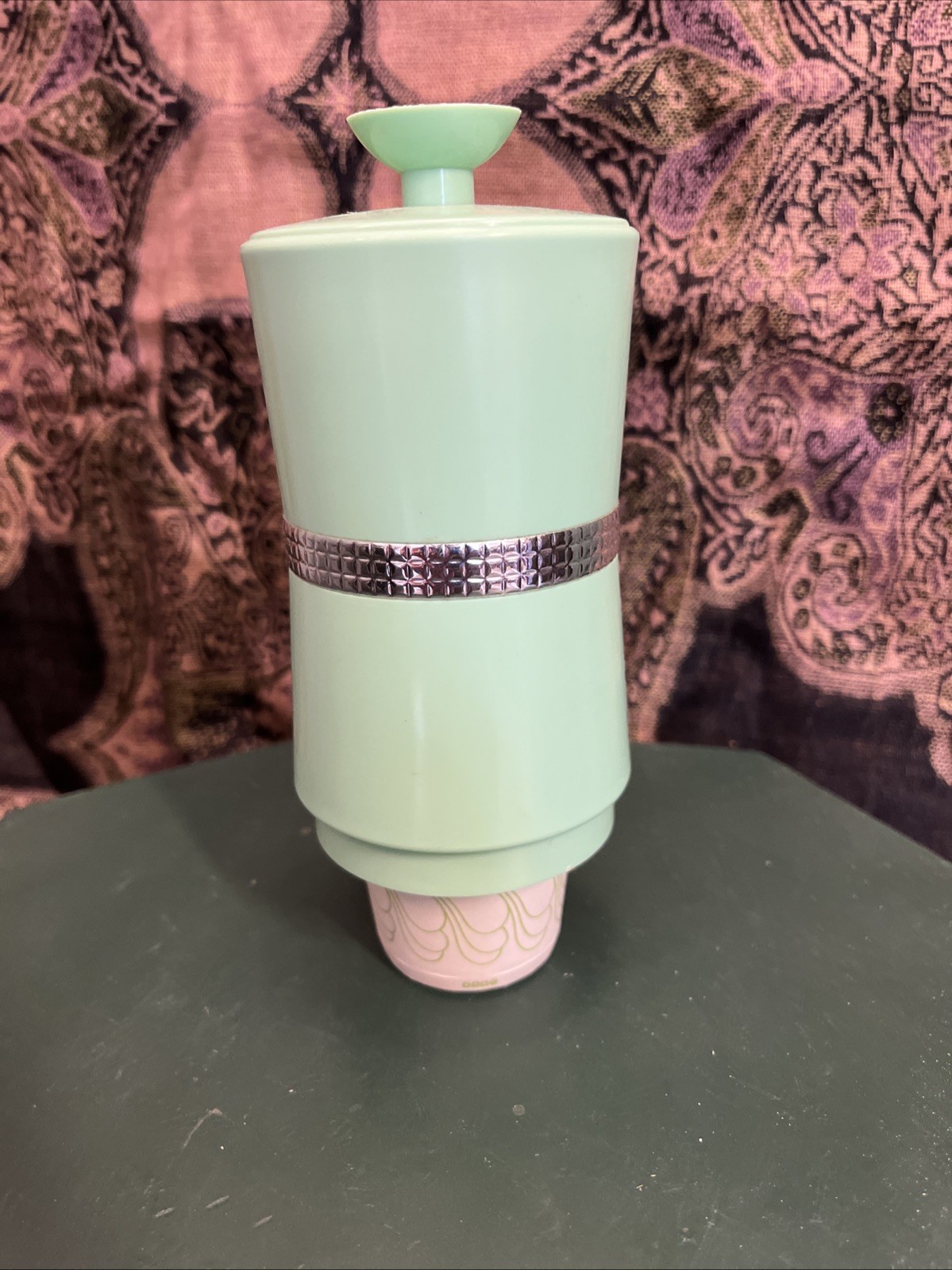 Dixie Cup Holder Dispenser Hanging Wall Mount Mint Green Silver Vtg No Bracket