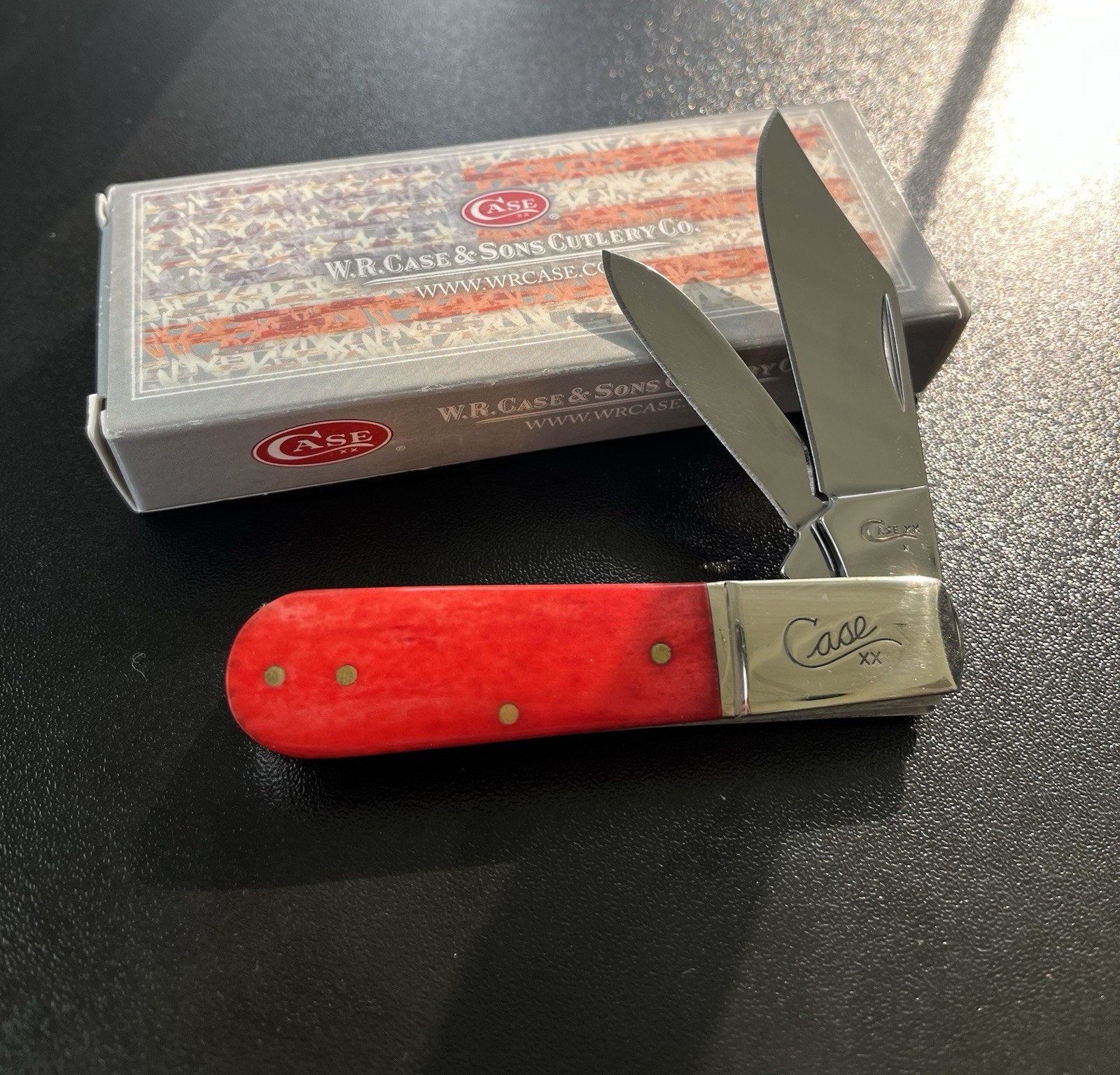 W.R. Case XX Barlow 2019 Dark Red Smooth Bone Stamped Bolster 62009 1/2 SS