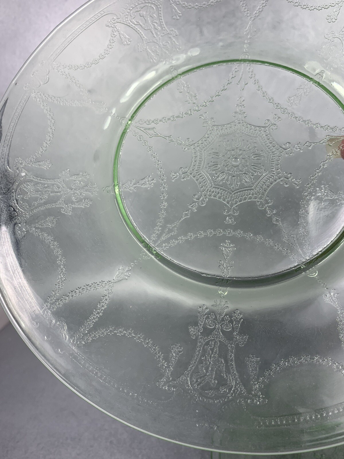 Cameo Ballerina Uranium Green Depression Glass 3-piece Teacup Saucer & Plate