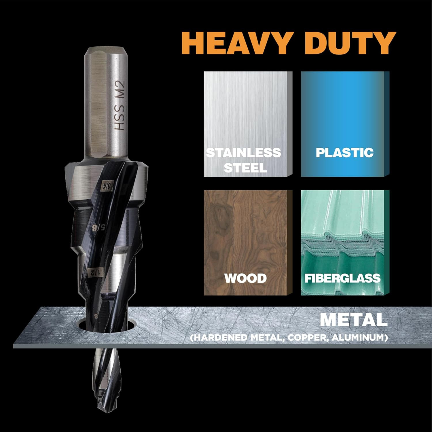 1/4 to 3/4 Inch Step Drill Bit, M2 High Speed Steel Drill Bits for Hole Drillin