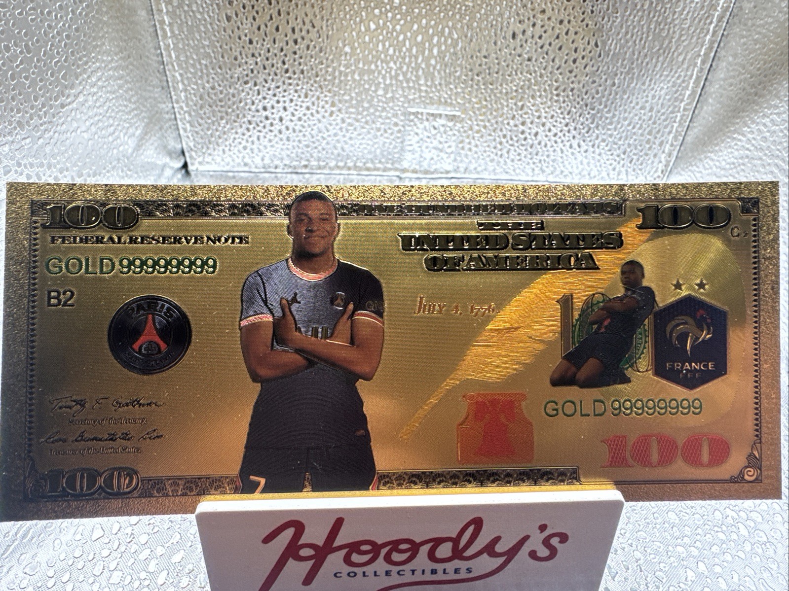 24k Gold Foil Plated Kylian Mbappe Lottin Banknote Soccer Collectible World Cup