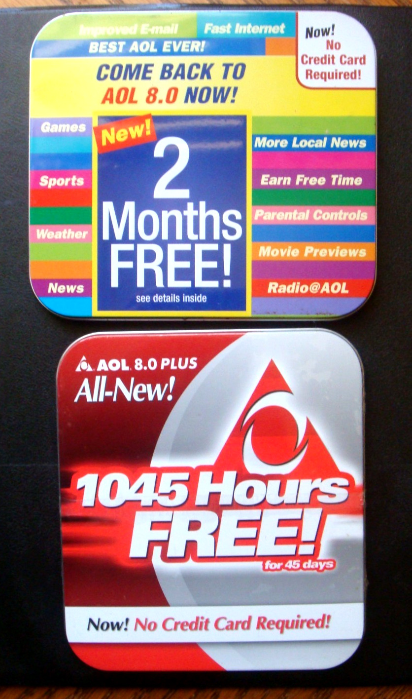 Vintage 2- AOL CDS Tins AOL 8.0 Colorful Stripes (OPENED)+AOL 8.0 plus (SEALED)