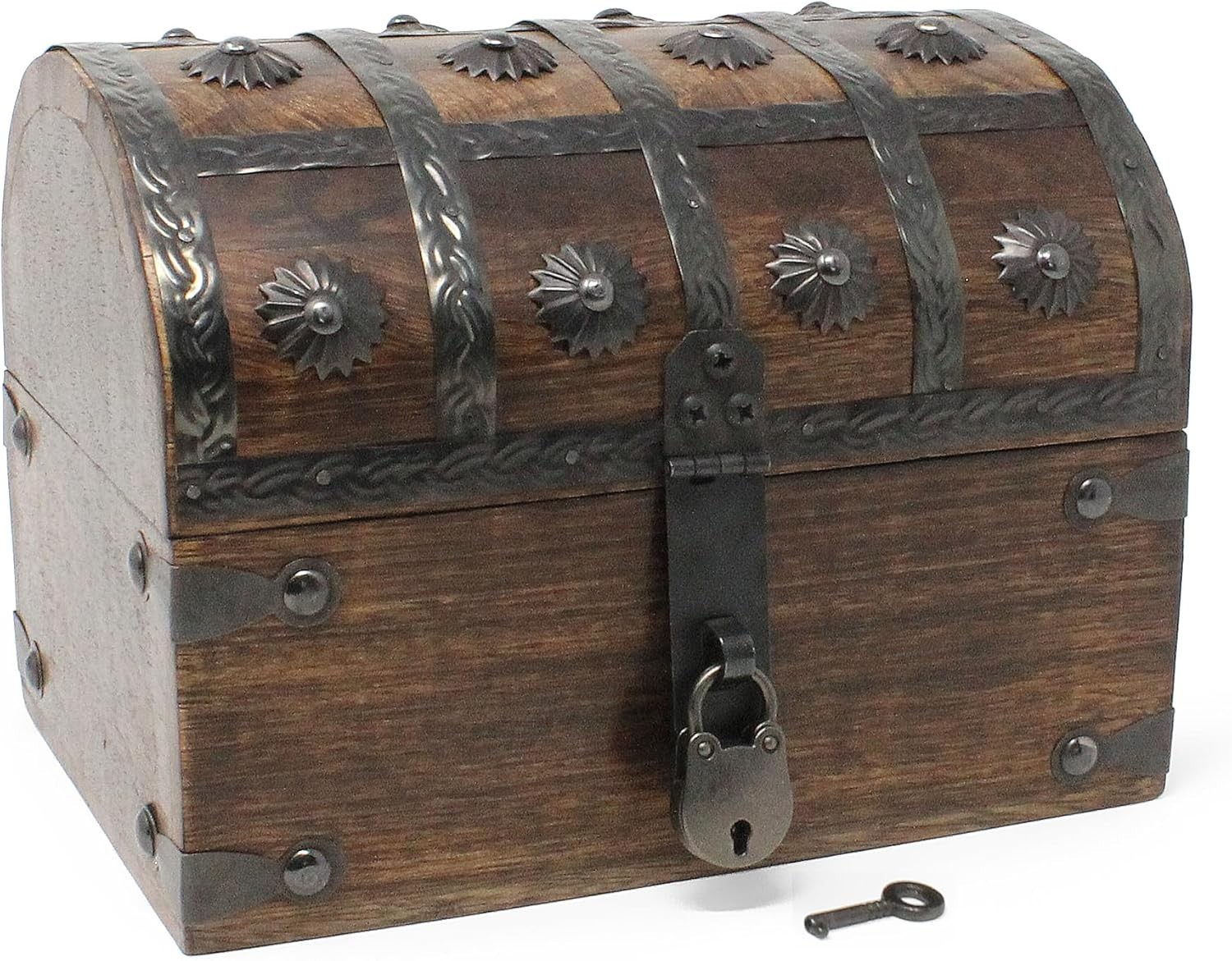 Wooden Treasure Chest with Jewelry Lock Key Large Decorative Pirate Storage Box