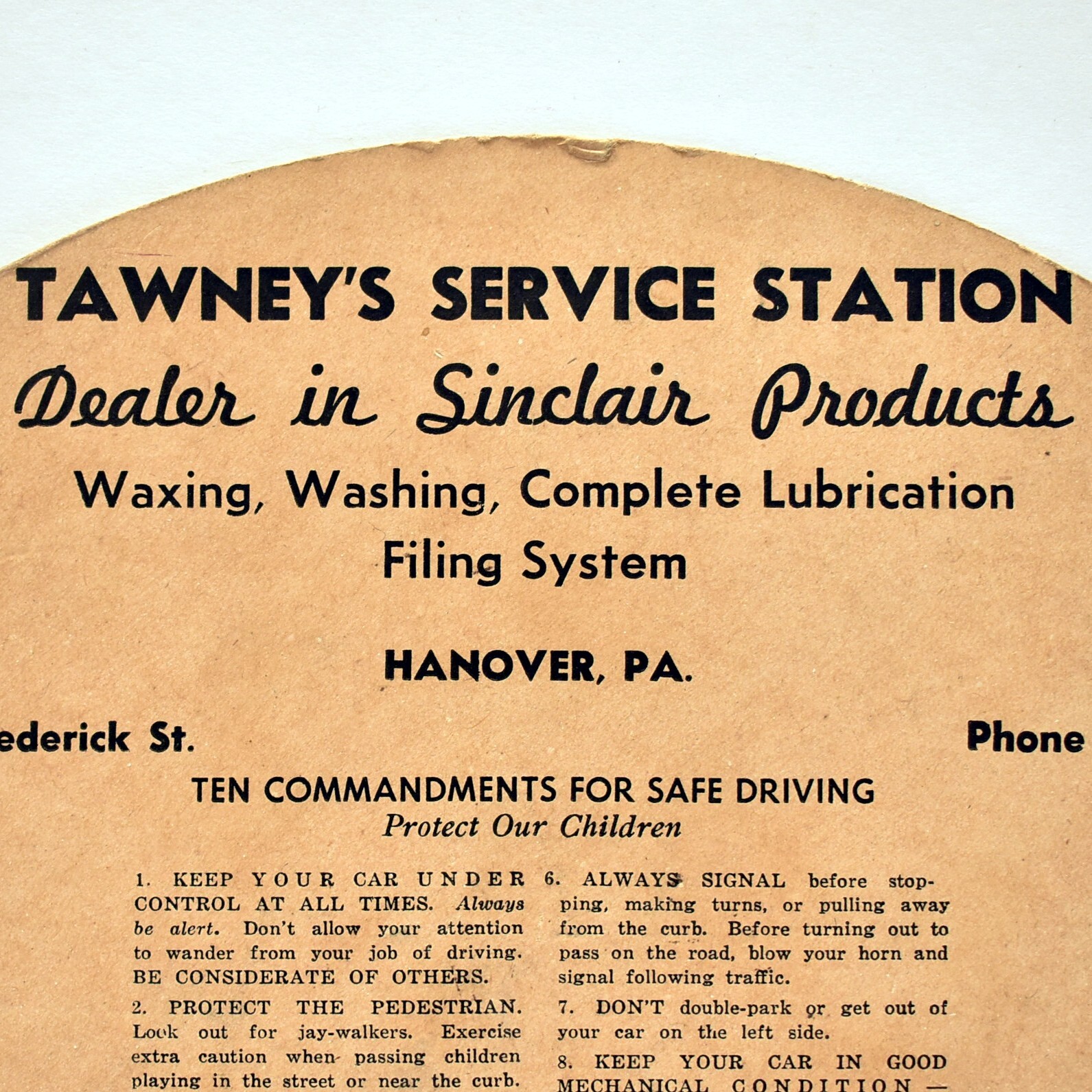 1930s Tawney’s Service Station Sinclair Dealer Frederick Street Hanover PA Fan