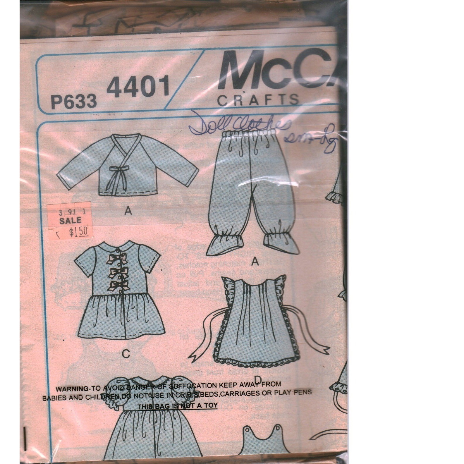 McCalls Crafts 4401 P633 Doll Clothes Sewing Pattern Small Medium Large Ruffles