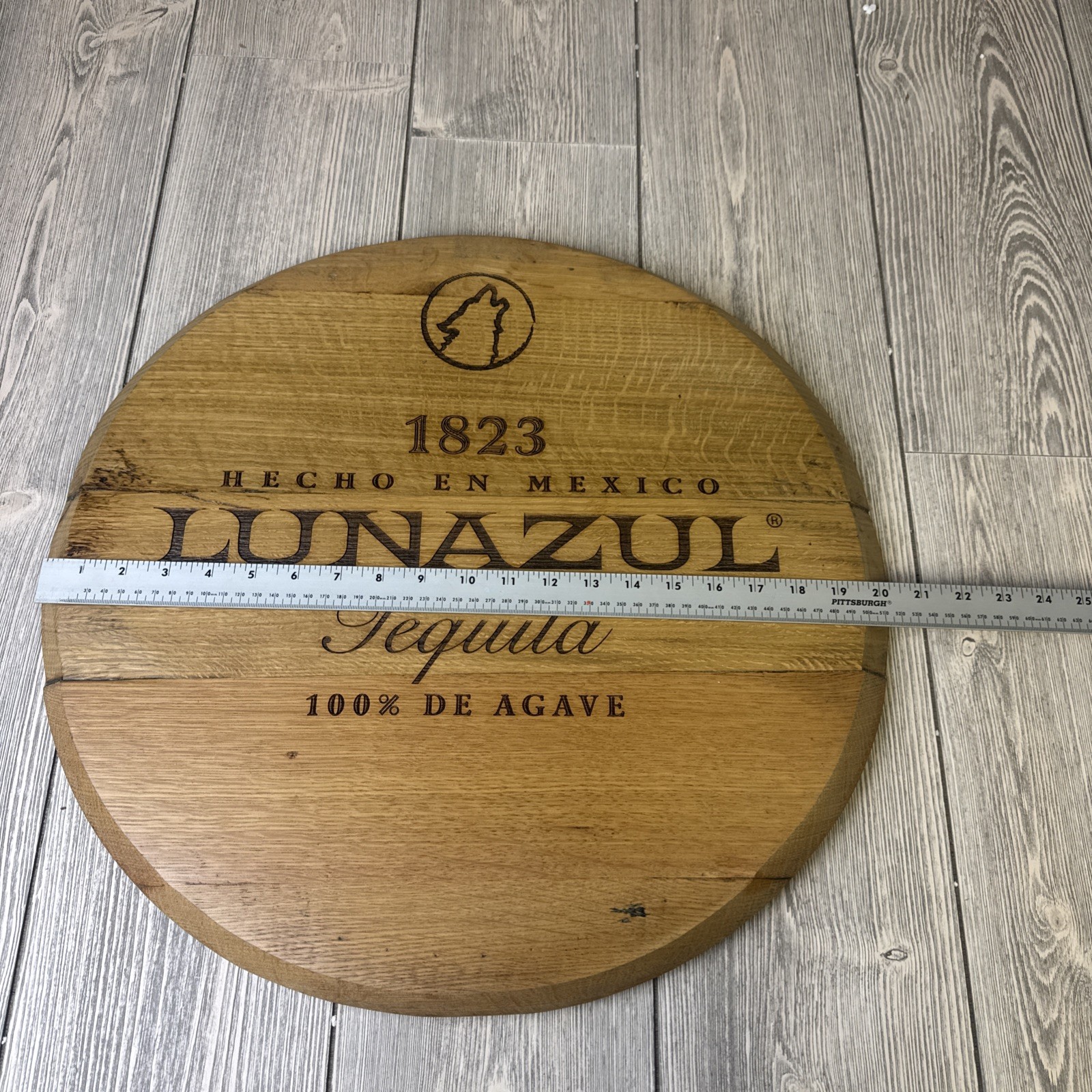 AWESOME LUNAZUL TEQUILA 20 INCH WOOD BARREL TOP WALL HANGER SIGN