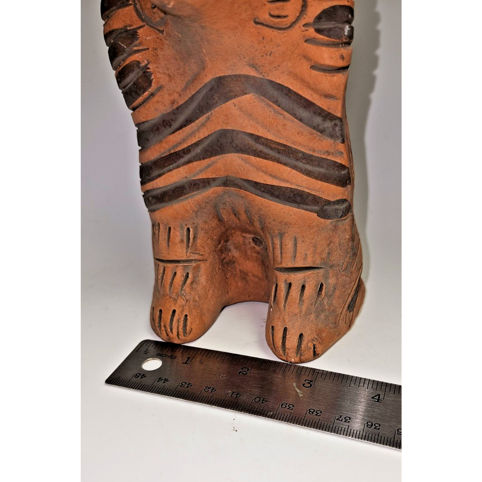 Mexico Pottery 8″ Large Cat Hand Painted Clay Folk Art Standing