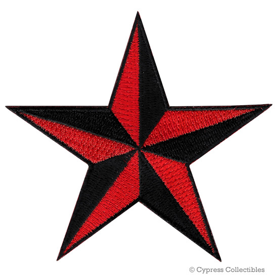 NAUTICAL STAR PATCH iron-on embroidered BLACK RED NAVY SAILOR TATTOO SYMBOL new