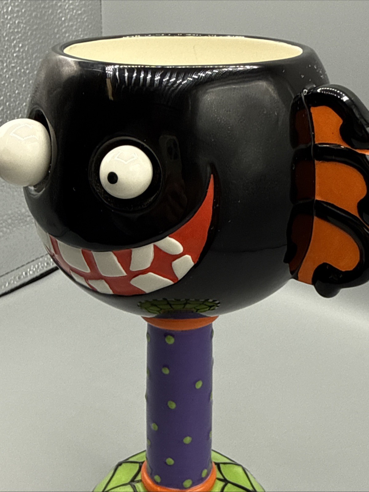 Department 56 Halloween Monster Goblet Mug Spider Web Base 9” Hand Wash Only