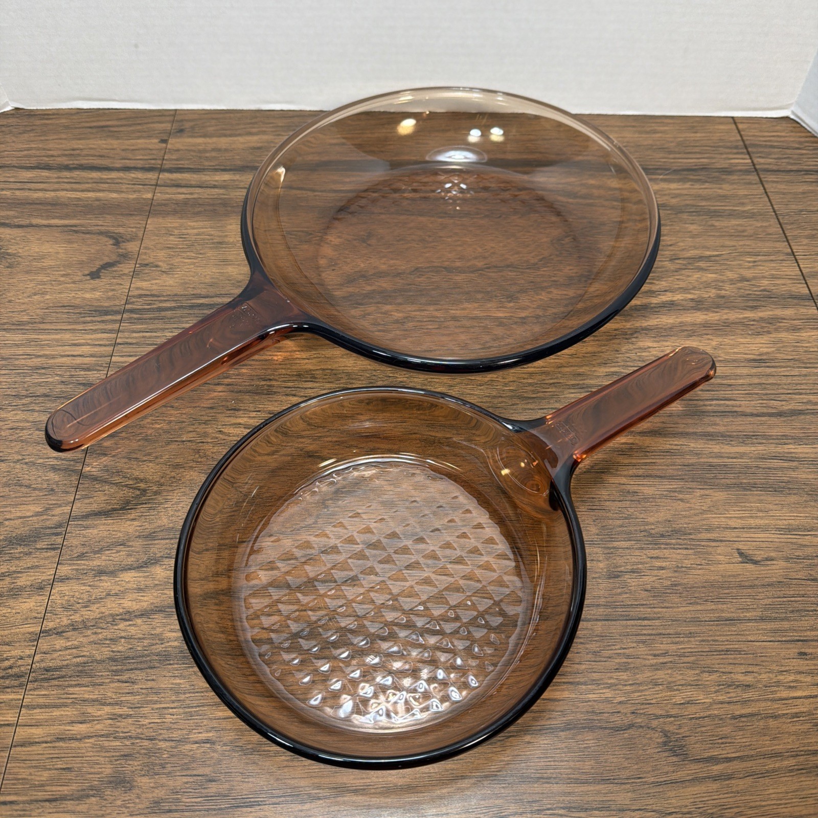 VTG Amber Vision Corning Ware 10″ & 7″ Waffle Bottom Frying Pans Skillets USA