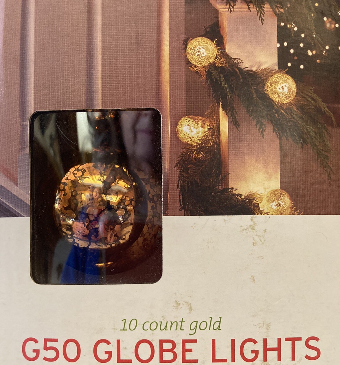 Vintage Style GLOBE Light String 10 “antique-gold” BULBS 10′ green wire NIB 2013