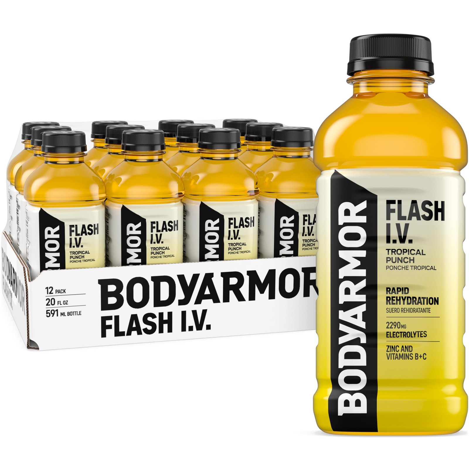 Flash I.V. Electrolyte Beverage, Tropical Punch, Hydration Drink with Coconut…