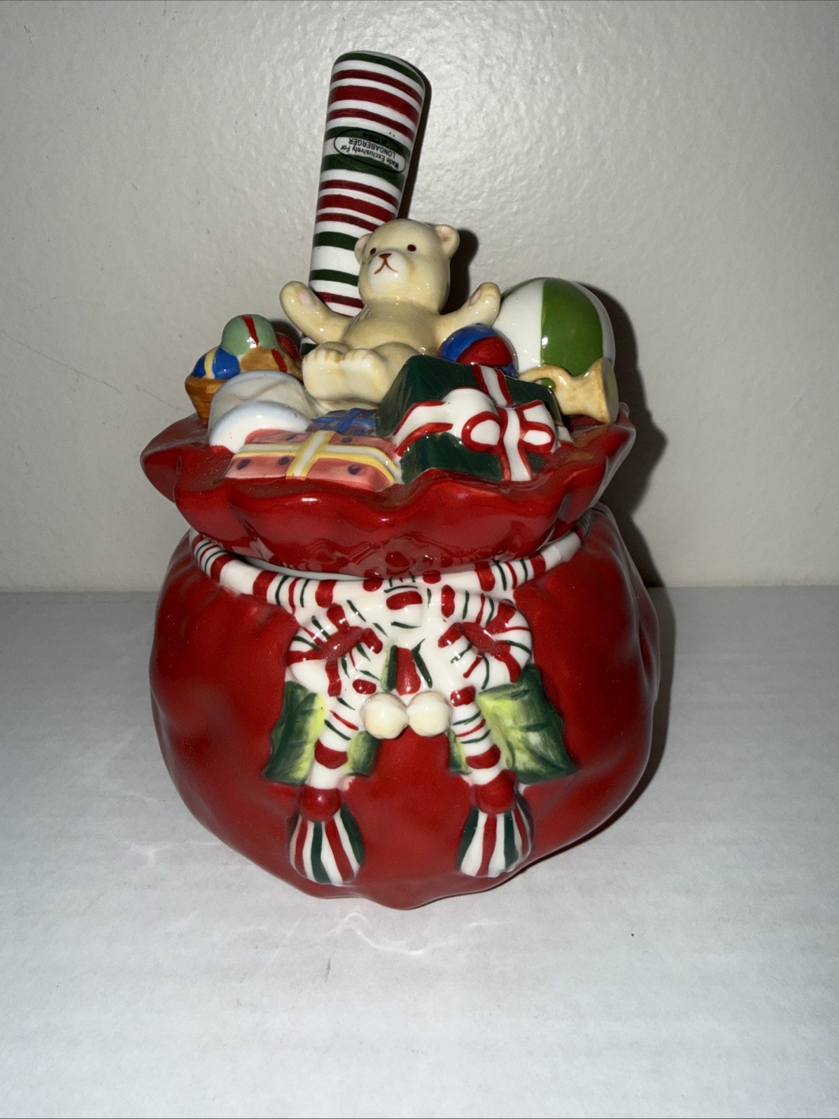 Christmas Dip Bowl W Spreader Longaberger Pottery Santa’s Gift Bag Vintage