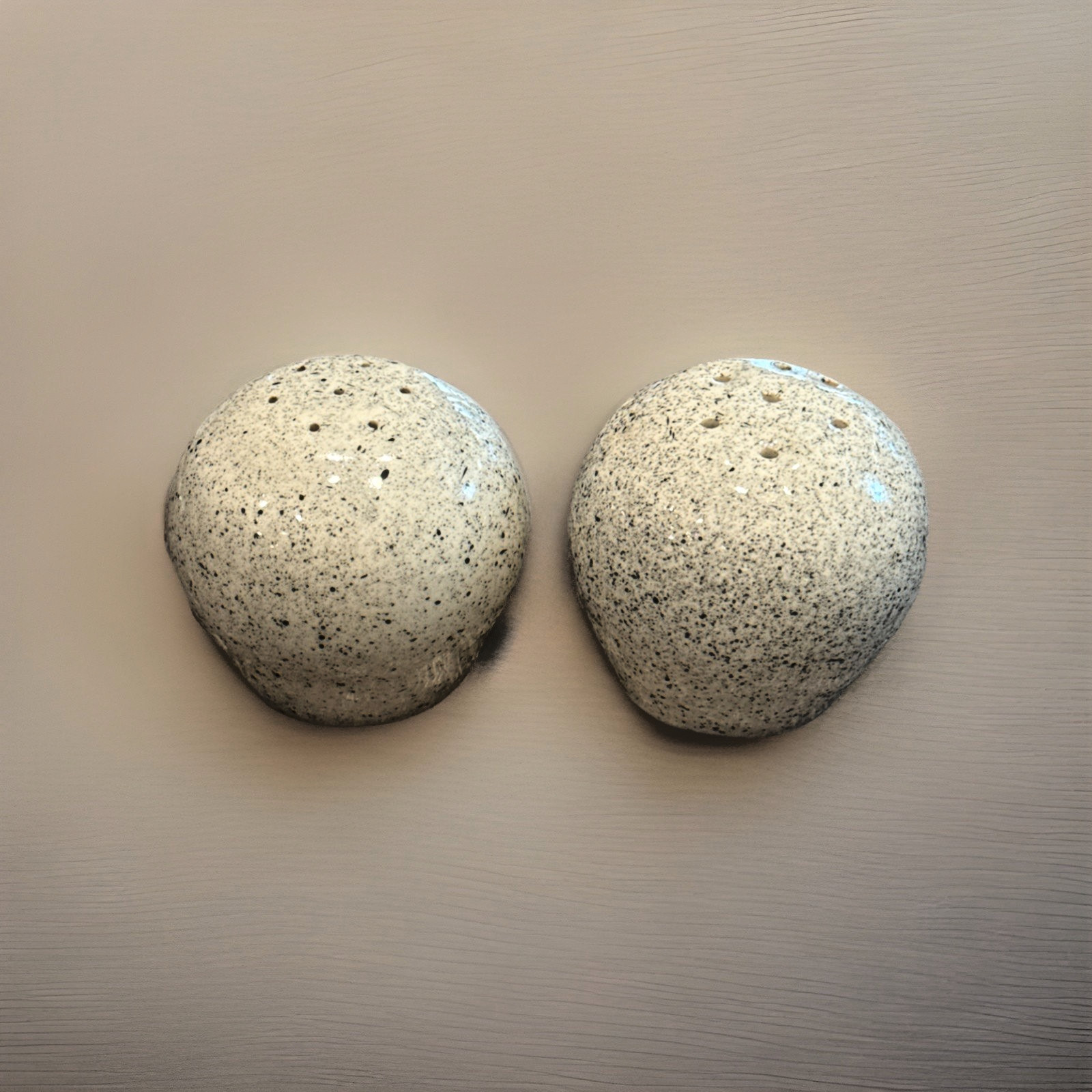 Vintage MCM Speckled Ceramic Salt Pepper Shakers Set Retro Stone Glaze Cream Tan