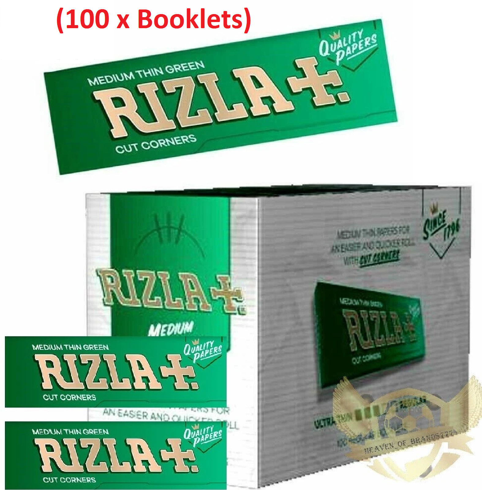 Rizla GREEN Regular Size Cigarette Rolling Papers 100 x Booklets (Full Box)