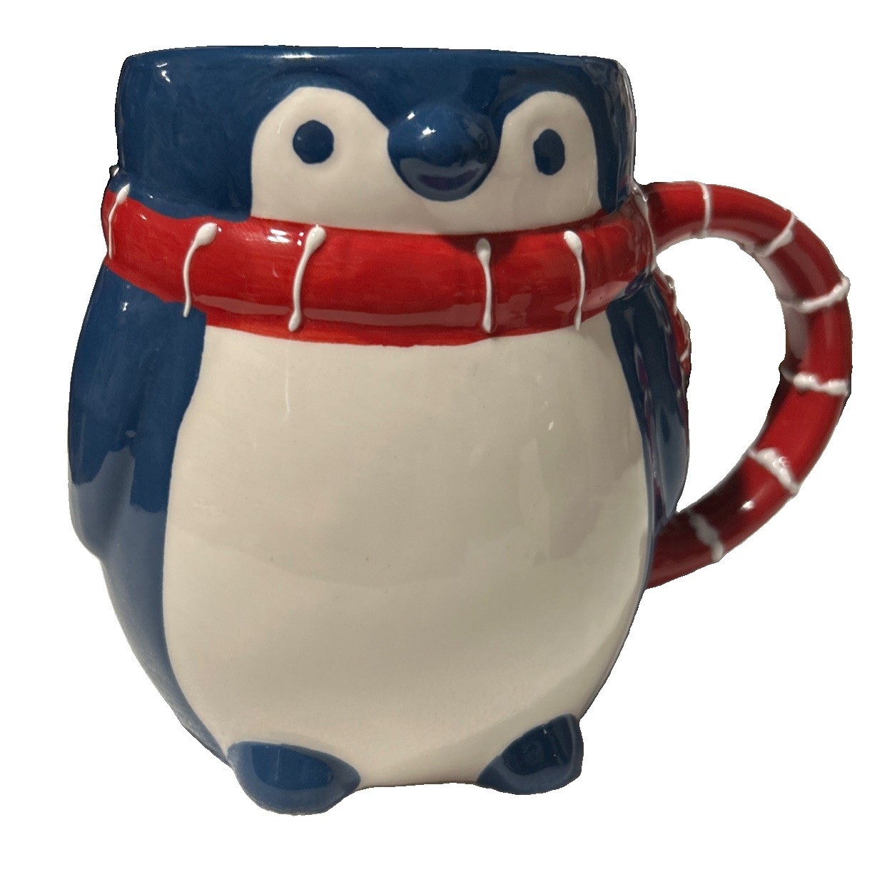 Wondershop Earthenware 3D Blue Penguin with Red Scarf Coffee Mugs Set (2) 16oz