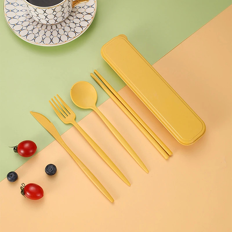 4Pcs/Set Portable Utensils With Box Healthy Eco-Friendly Wheat Straw Cutlery