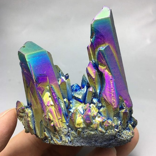 Natural Rainbow Titanium Quartz Cluster Angel Aura Crystal Point Geode Specimens