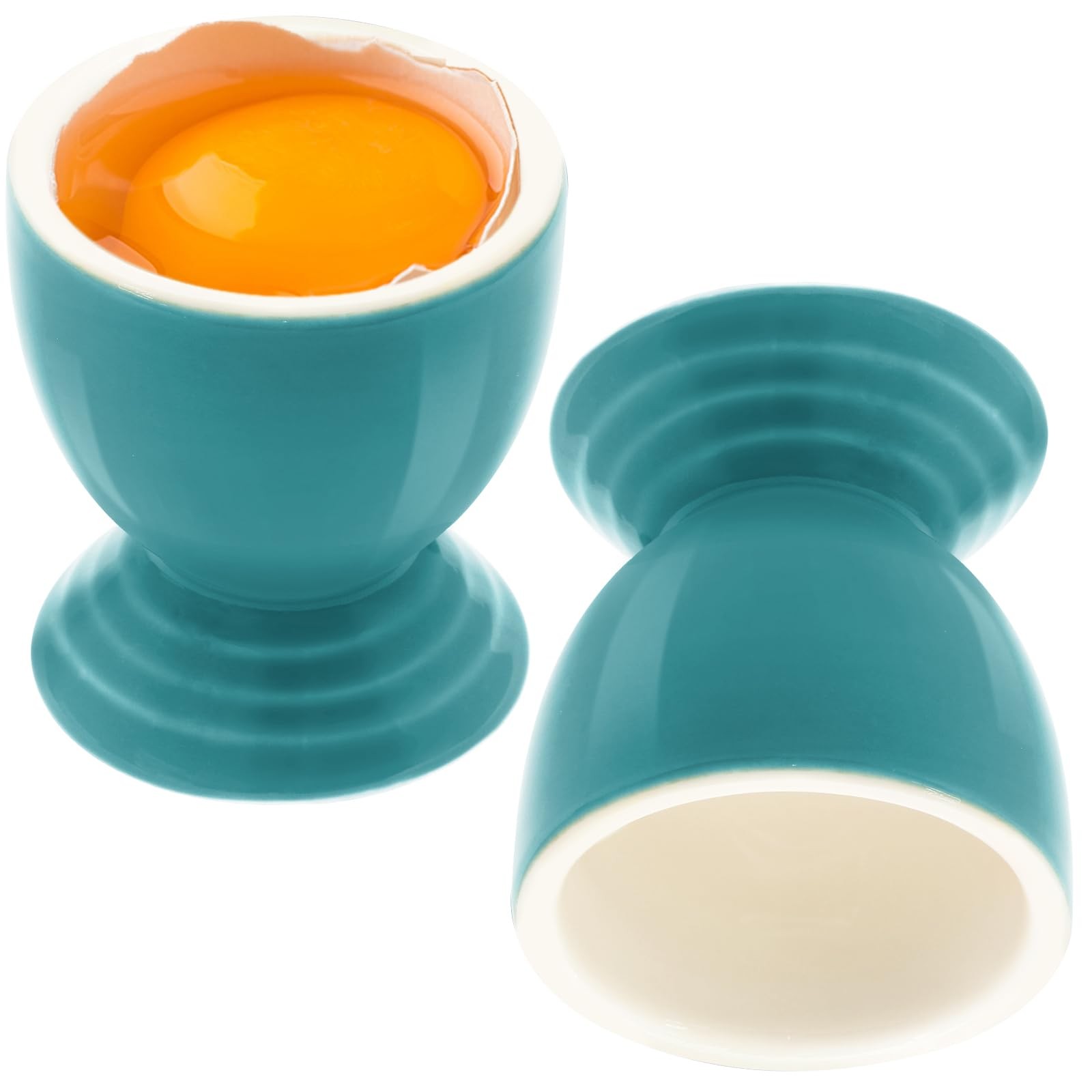 2 Colorful Ceramic Egg Cups, Porcelain Egg Holders for Hard-Boiled and Soft