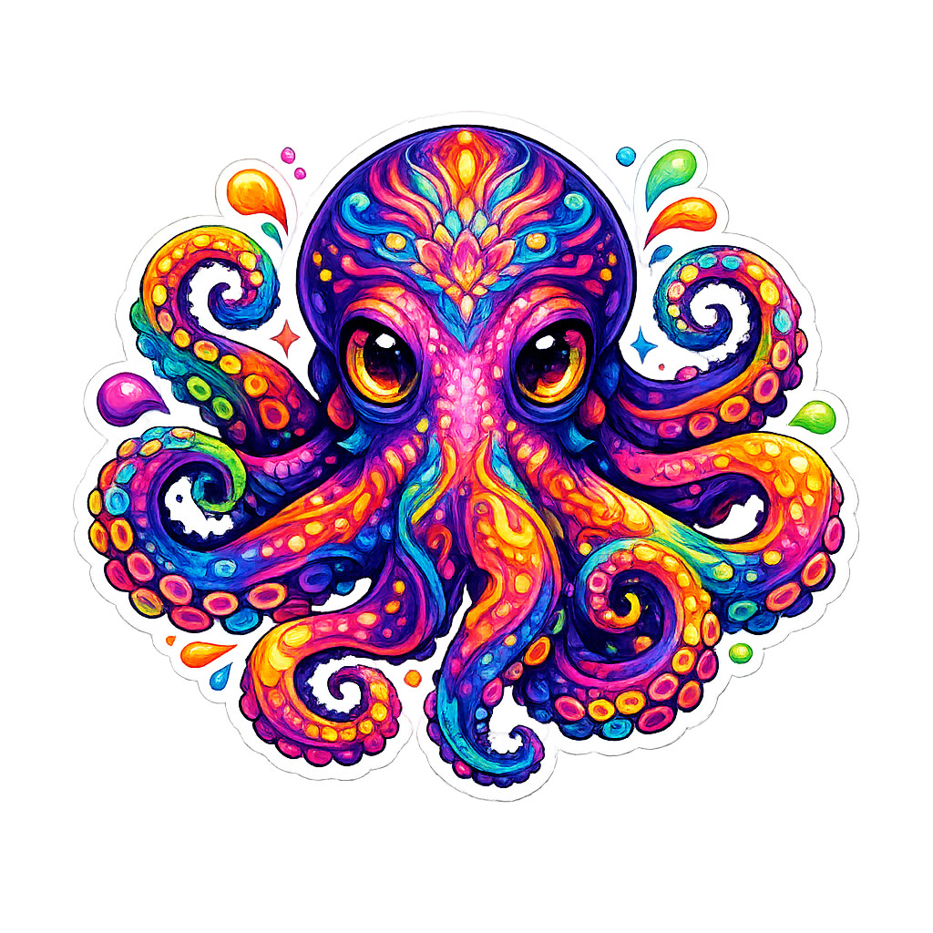 🐙 Psychedelic Octopus Vinyl Sticker – Trippy Rainbow Sea Creature