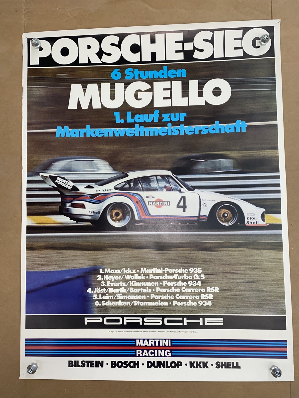 1976 6hrs Mugello 935 Ickx Bell Porsche Genuine Poster Used 40” X 30” Martini