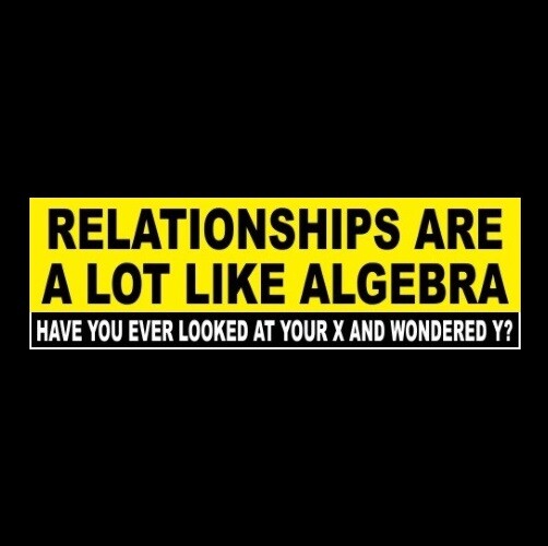 Funny “RELATIONSHIPS ARE A LOT LIKE ALGEBRA” Ex-wife Ex-husband BUMPER STICKER