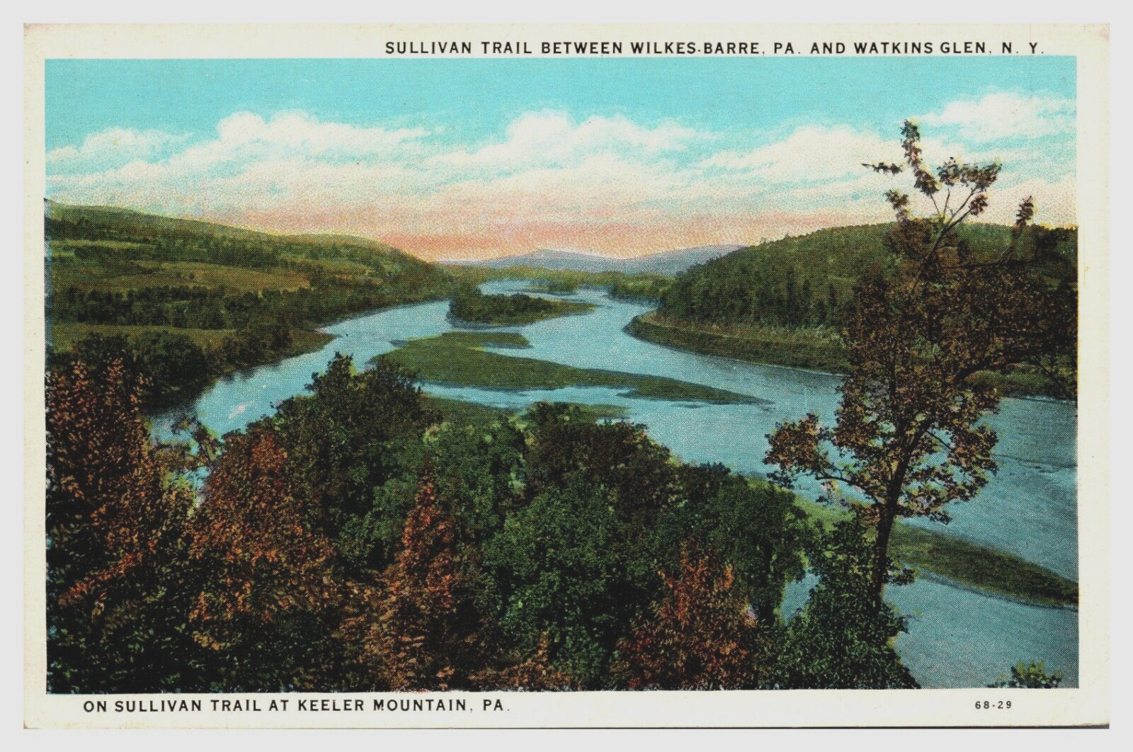 Sullivan Trail Wilkes Barre PA and Watkins Glen NY Whtie Border Postcard