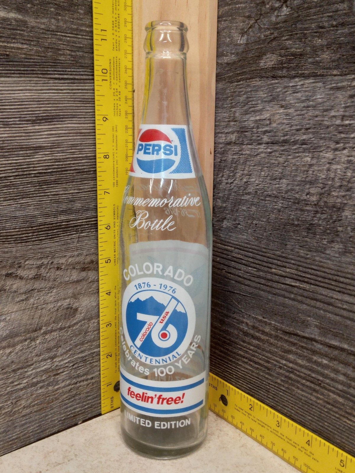 Vintage 1976 Pepsi Cola Soda Bev 16oz Pint Colorado Centennial 100 Glass Bottle