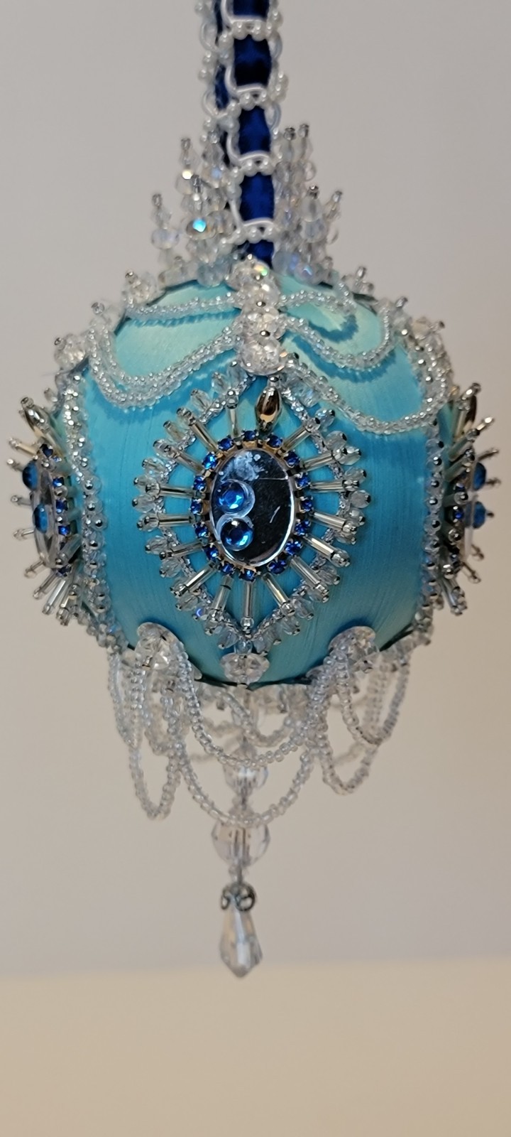 Beaded Satin Sequin Push Pin Ornament – Blue Elegance Vintage Style