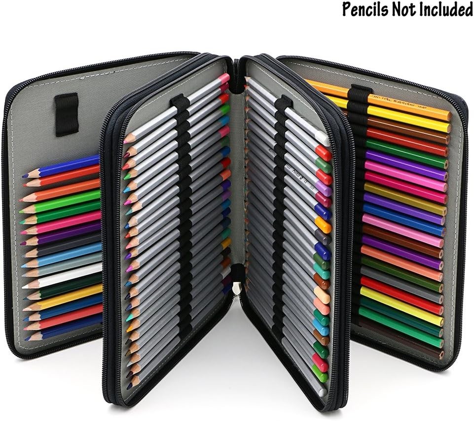 Deluxe PU Leather Pencil Case For Colored Pencils – 120 Slot Pencil Holder Black