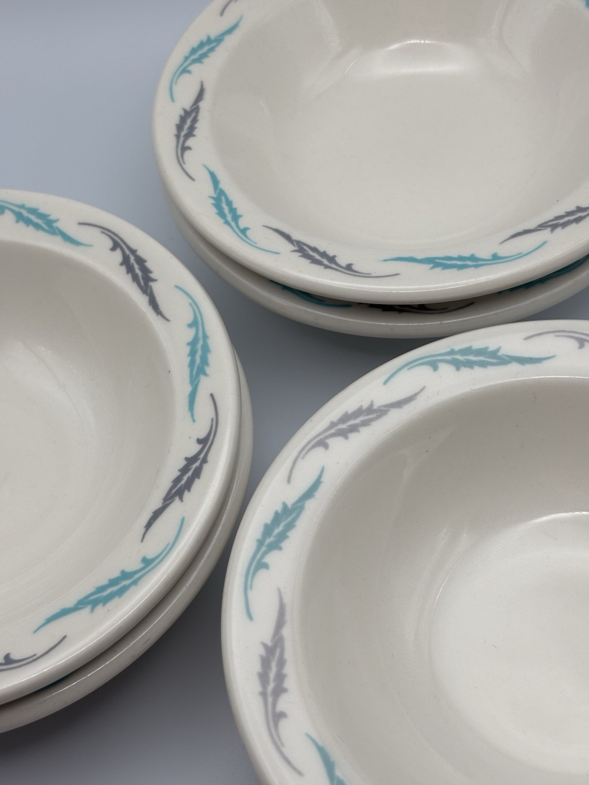 Homer Laughlin Best China Restaurantware Turquoise Gray Oak Leaf Ice Cream Bowls