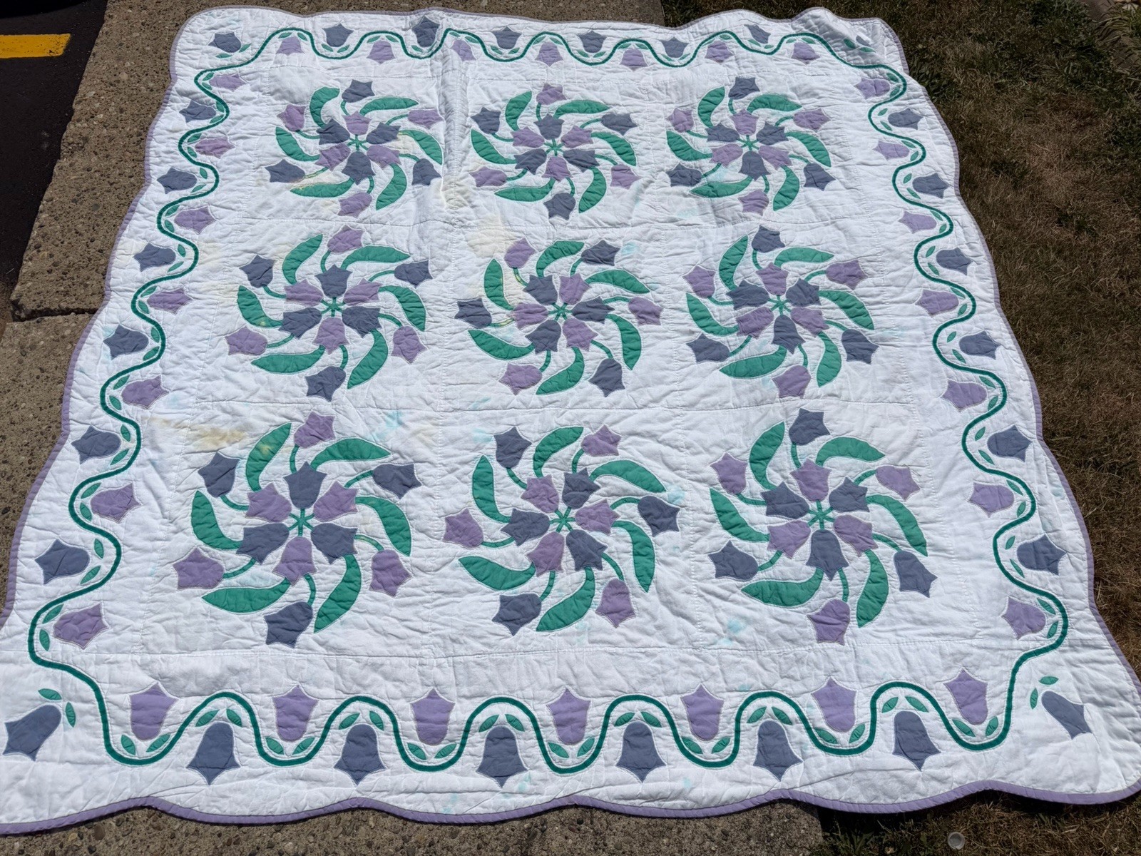 Vintage Applique Tulip Cotton Quilt Purple About 76✖️76 Purple Read
