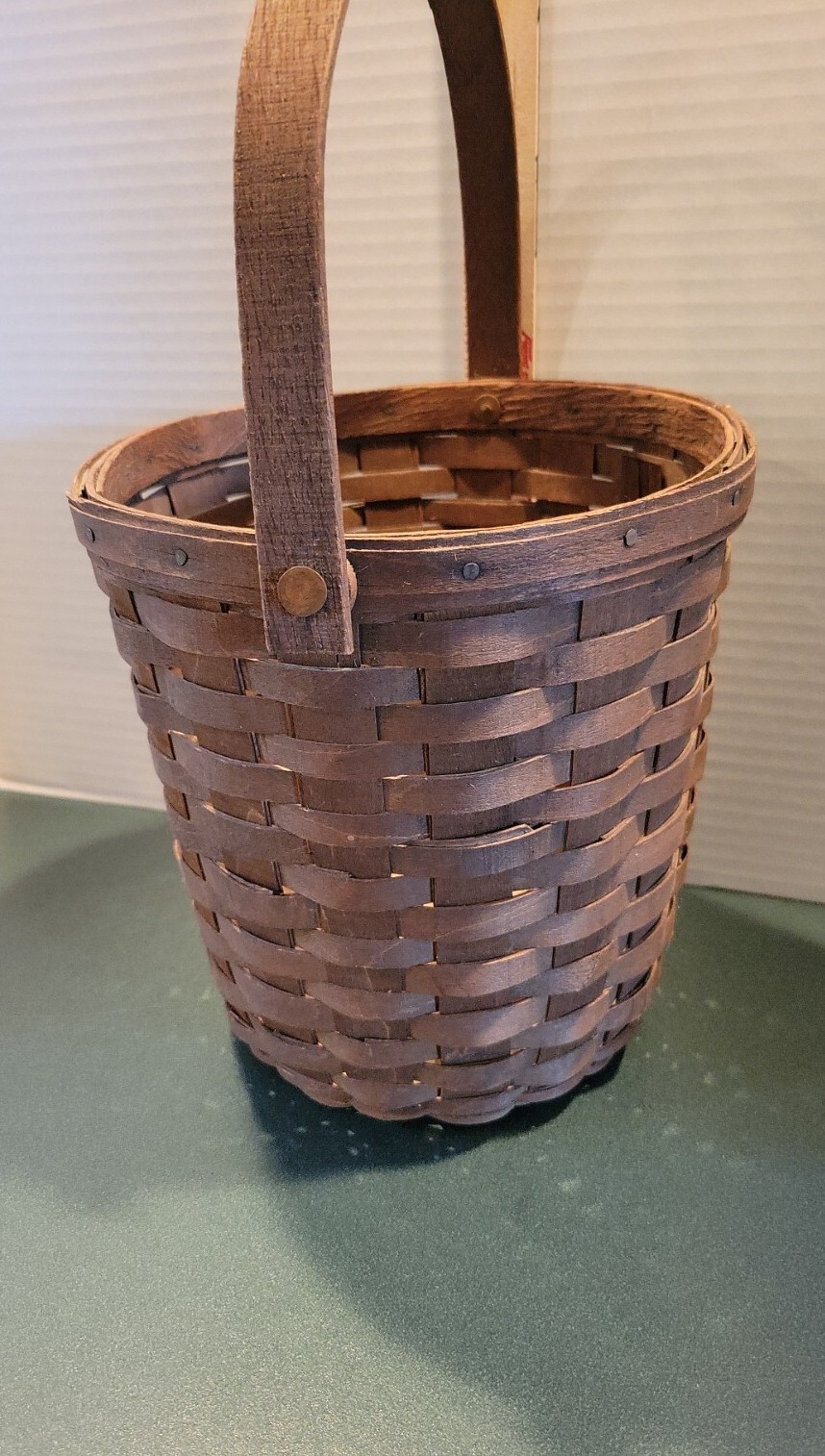 Longaberger old Tall Fruit Basket DARK STAIN, Unknown YEAR SEE Pictures!!