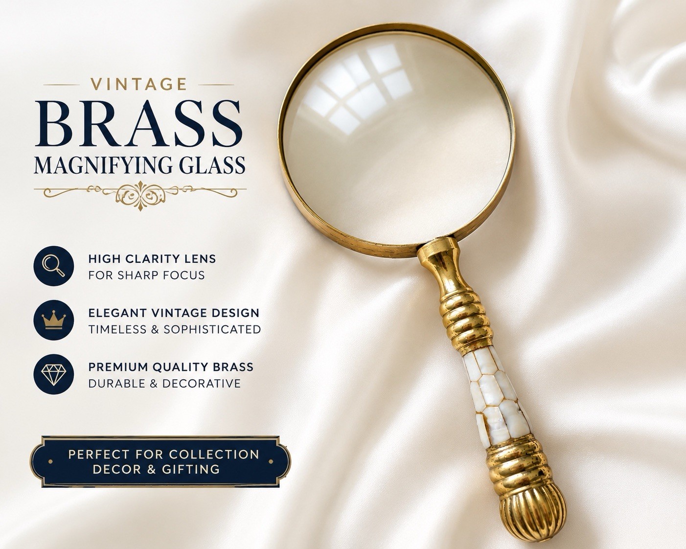Vintage Brass Magnifying Glass Mother of Pearl Handle Office Decor Collectible