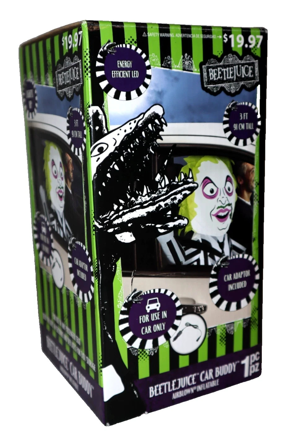 BEETLEJUICE INFLATABLE CAR BUDDY 3 FT TALL HALLOWEEN AIRBLOWN PROP NEW IN BOX