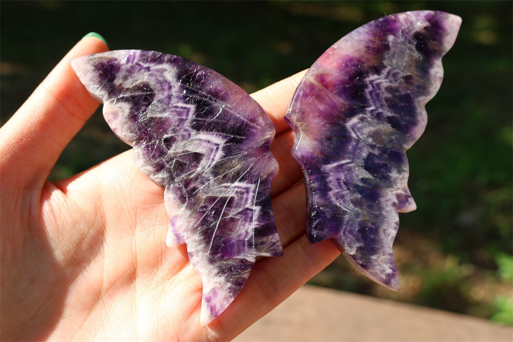 5.2” A pair Natural Dream Amethyst Butterfly Wing Reiki Crystal Skull Decor 1pc