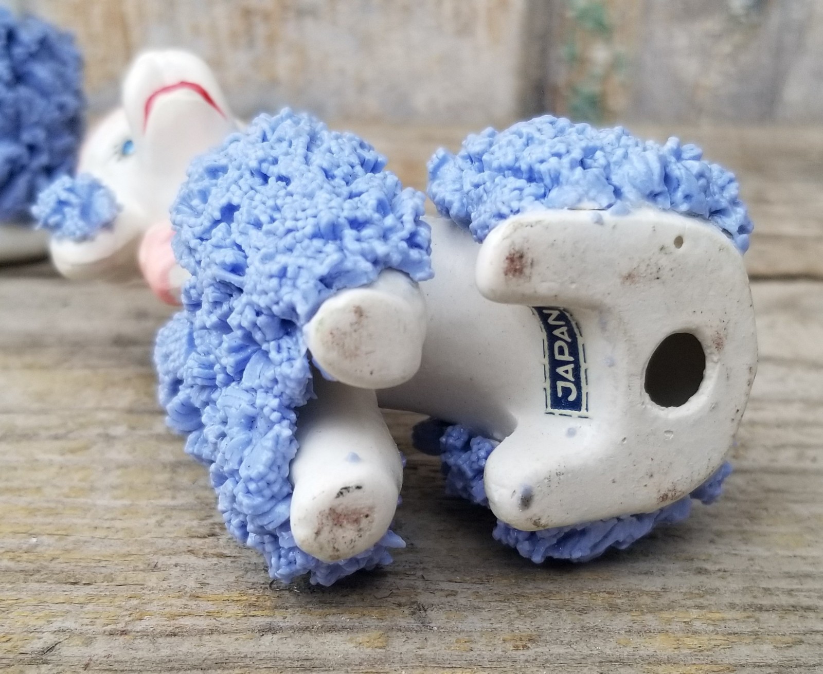 Vtg Pink & Blue Ceramic Spaghetti Poodles French Beret Artists 1950s MCM Kreiss
