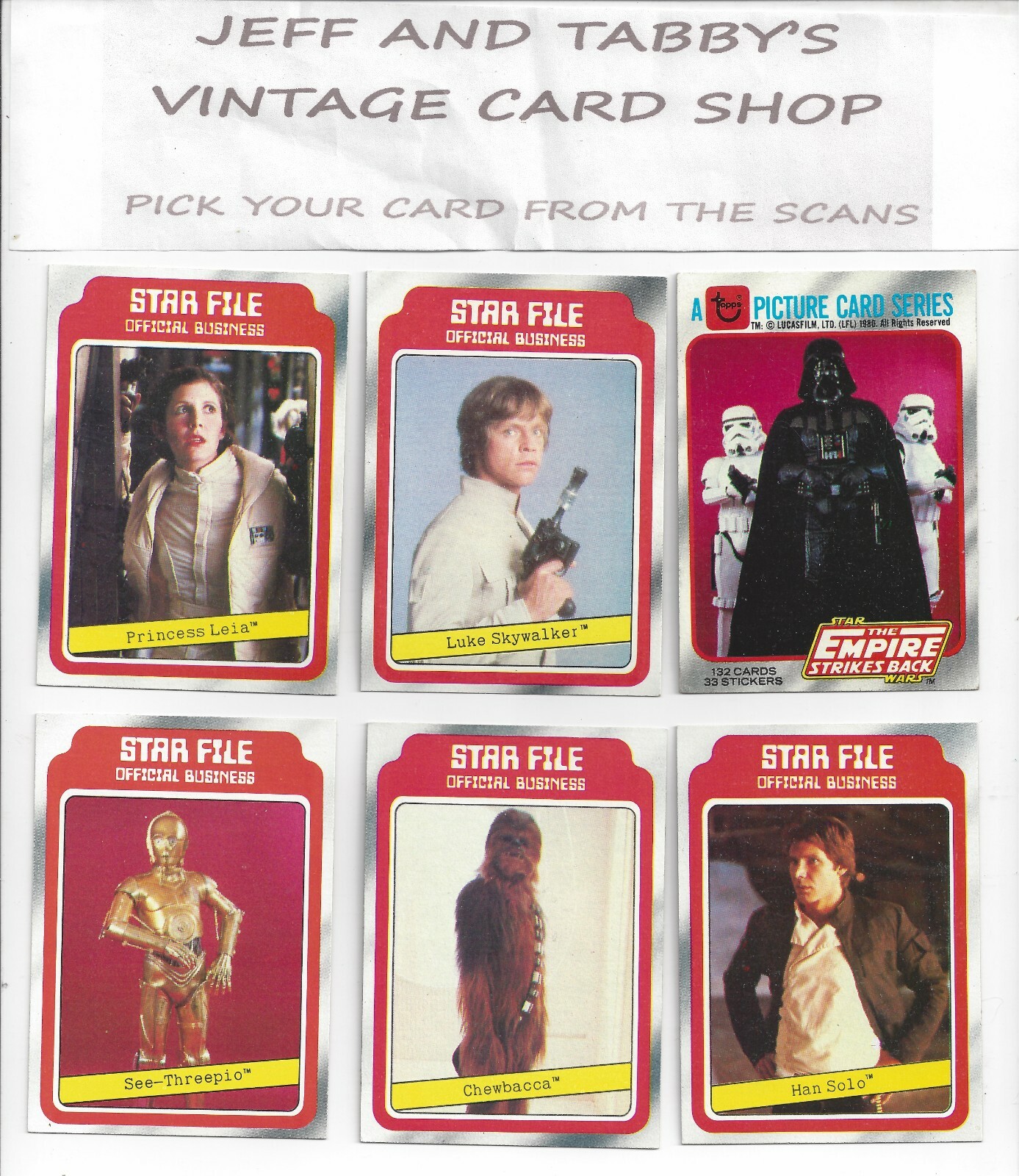 1980 STAR WARS EMPIRE STRIKES BACK SERIES 1 SINGLES 1 TO 132 /SEE DROP DOWN MENU