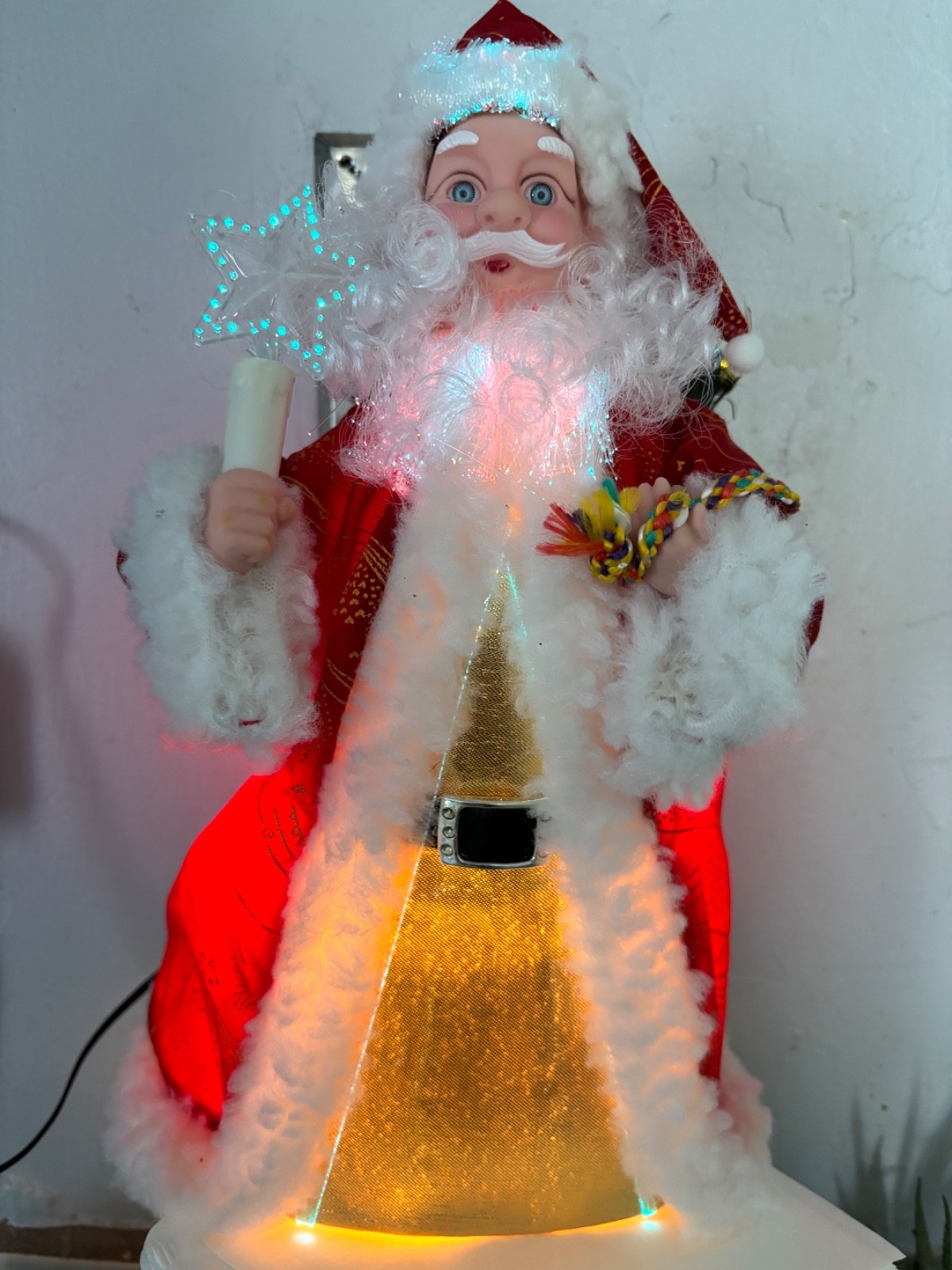 Fiberoptic Color-changing 12″ Santa Table Topper with Star Wand TESTED WORKS
