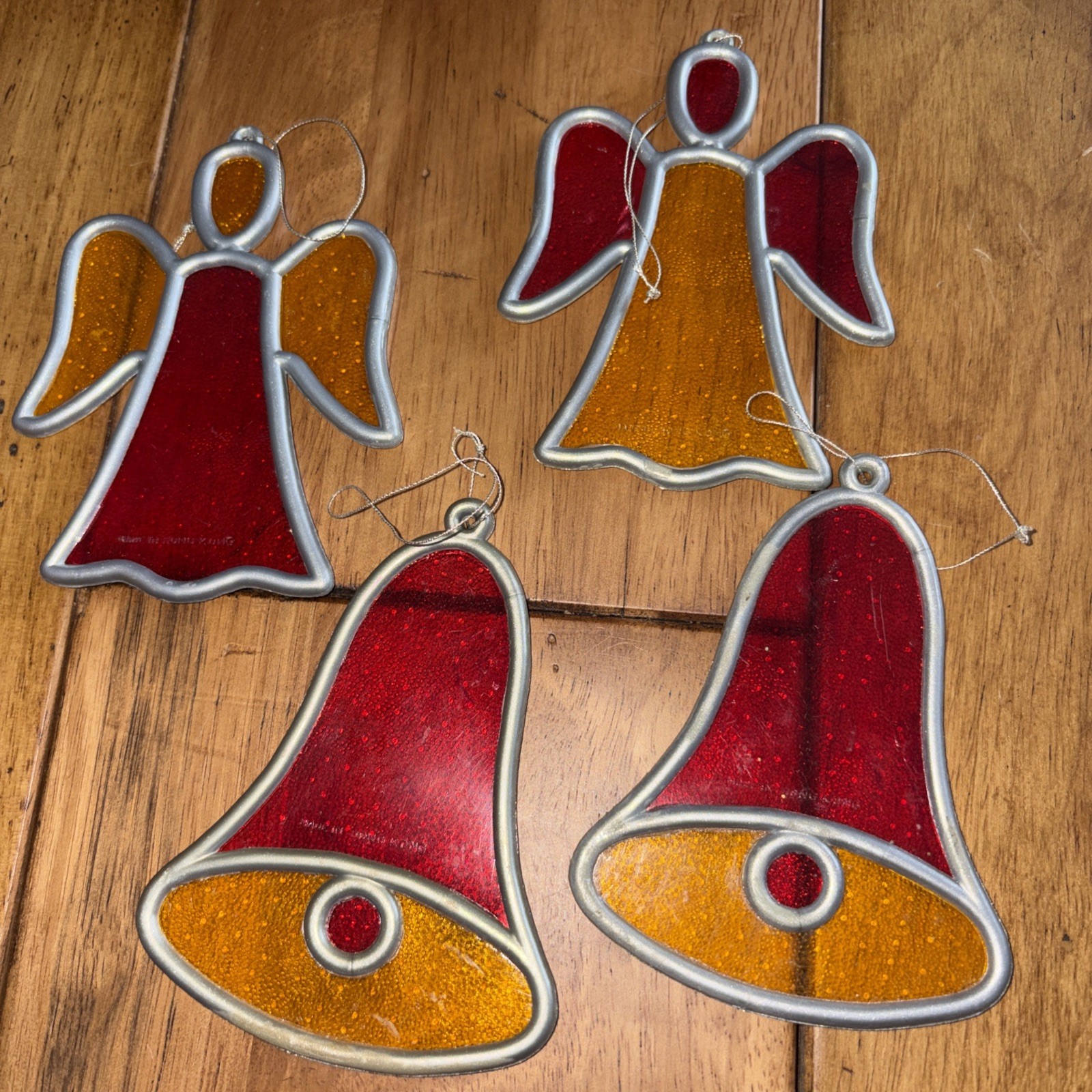 Vtg Christmas Stained Glass Plastic Suncatchers – Bell Angel – Hong Kong