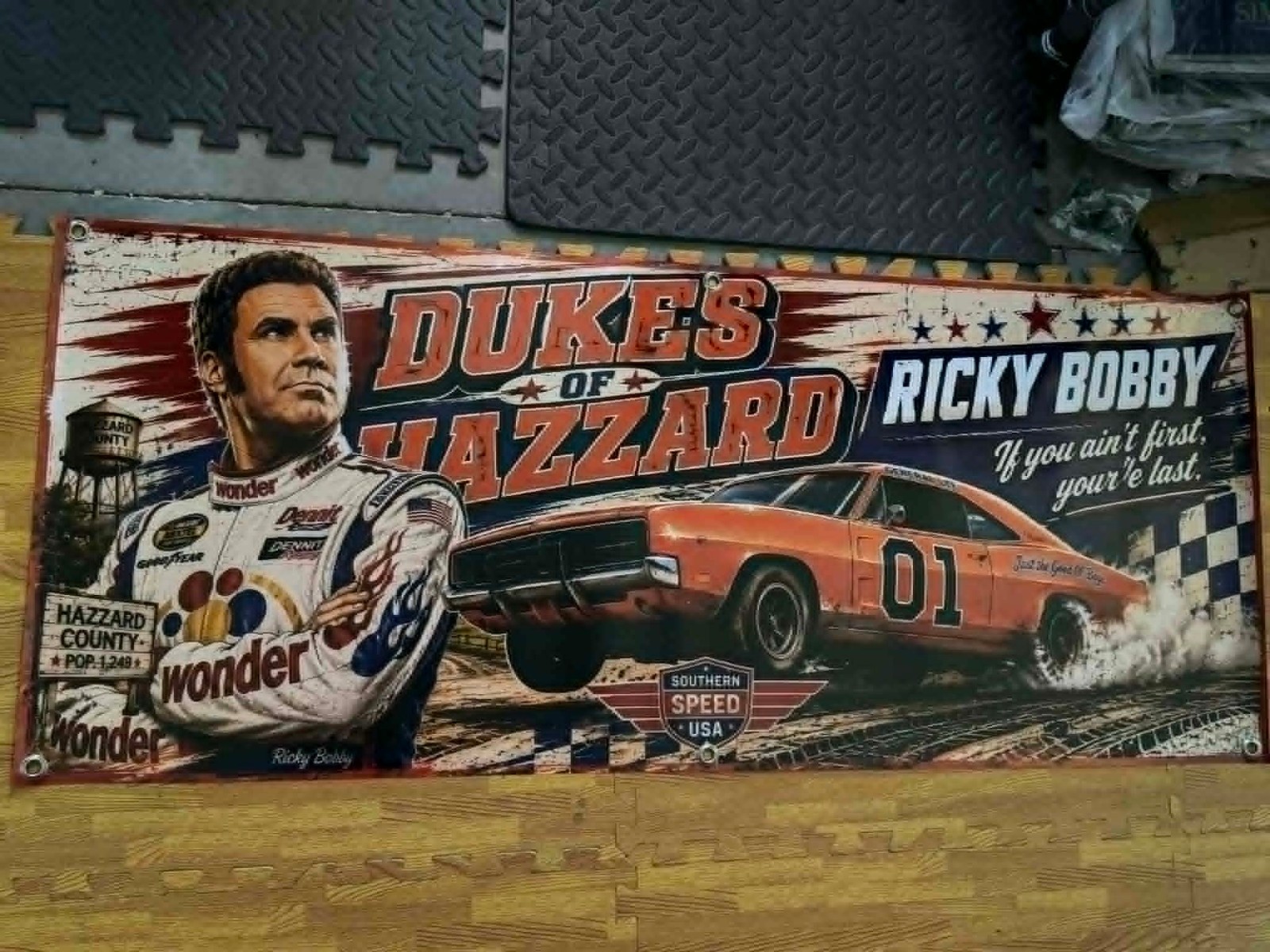 DODGE CHARGER GENERAL LEE DUKES OF HAZZARD CAR SCENE BANNER SIGN MURAL ART