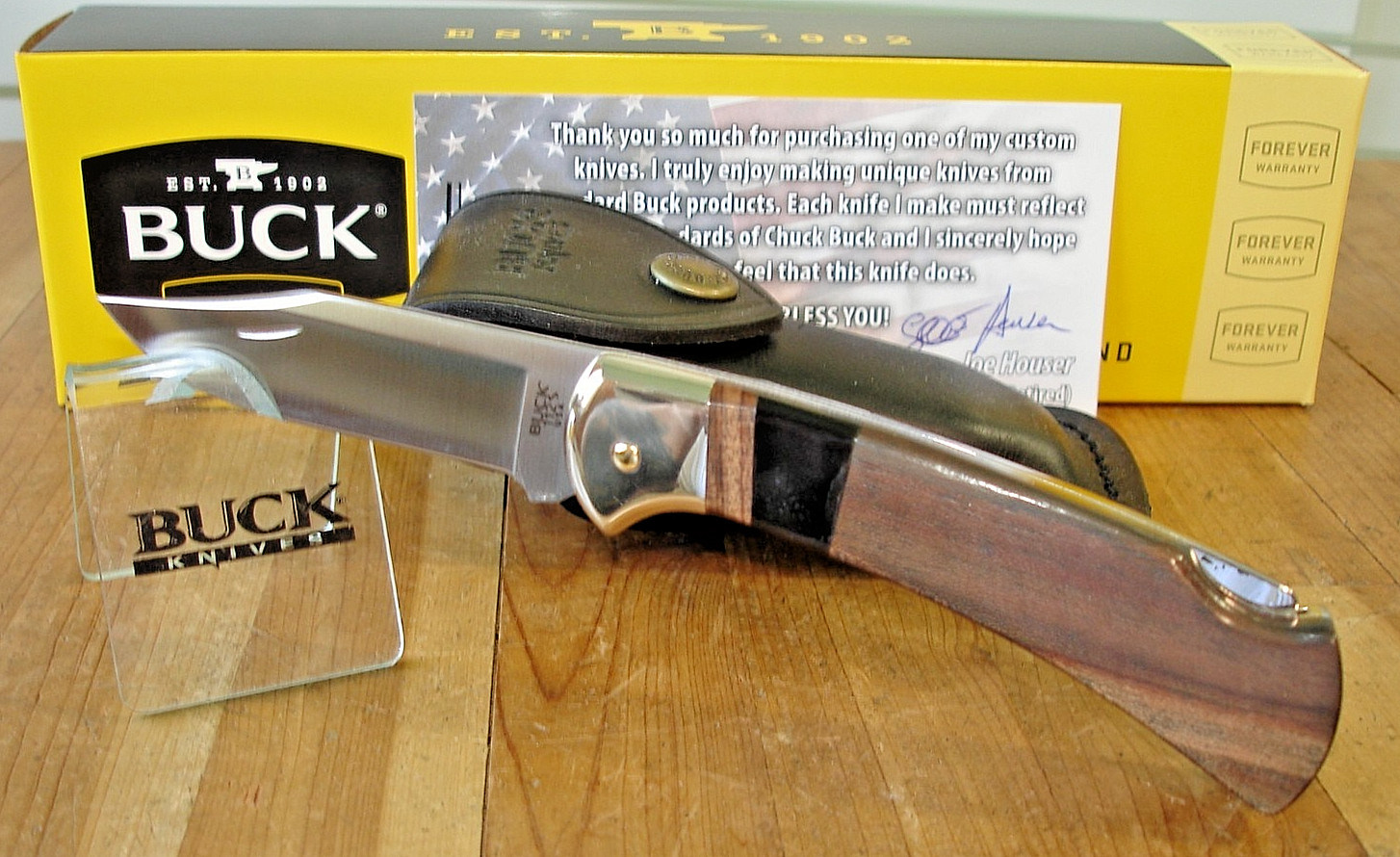 JOE HOUSER CUSTOM BUCK KNIFE 112 RANGER EBONY WOOD HANDLE BOS S30V BLADE BB 110