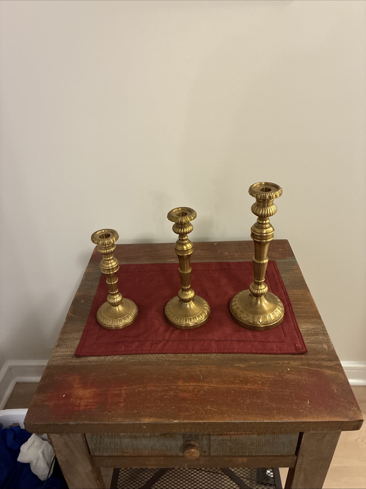 3 Decorative Crafts Inc. 8 & 1/2, 10 &12 Inch Tall Brass Candle Sticks/Holders