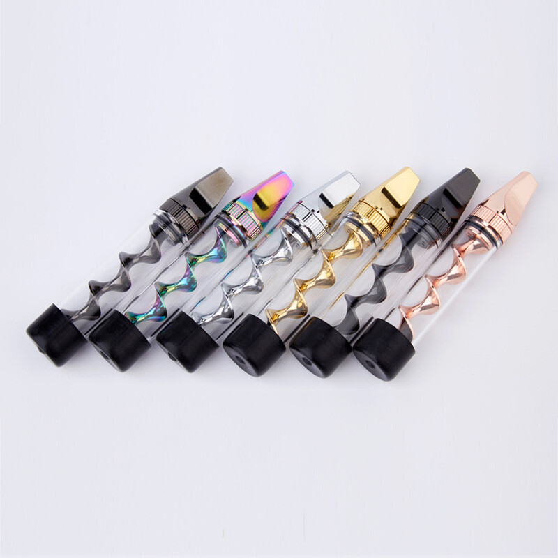 7P MINI 2 Glass Tube Twisty Blunt Smoking Pipe With Brush – Random Color Sent