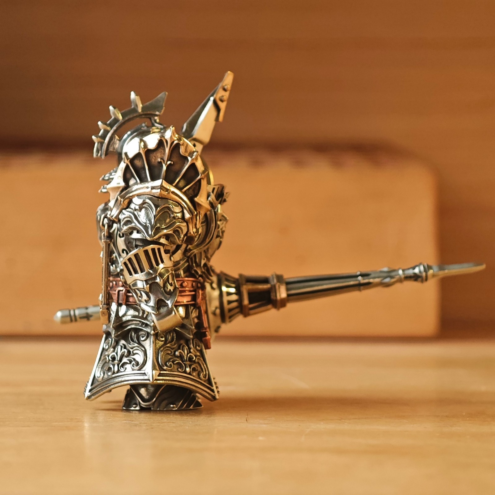 Bastion Knight Bronze Figurine Crusader Lance Metal Collectible Gift for Men