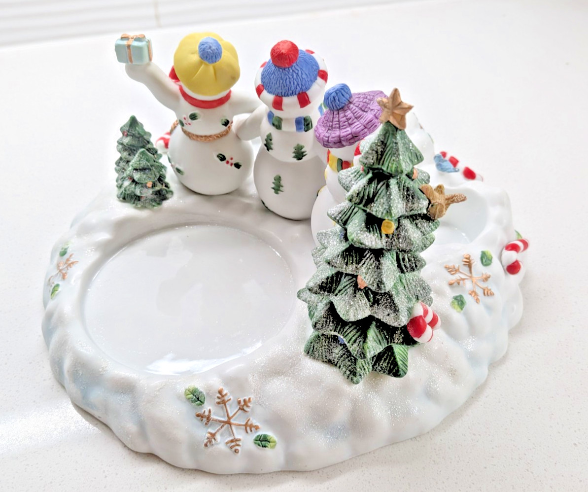 PARTYLIGHT Christmas Snowmen Candle Holder- 3 Tea Lights-VINTAGE